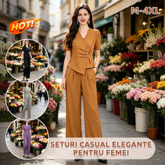 【Tricou cu mânecă scurtă + pantaloni largi】Set de vară elegant, care îți pune în valoare stilul