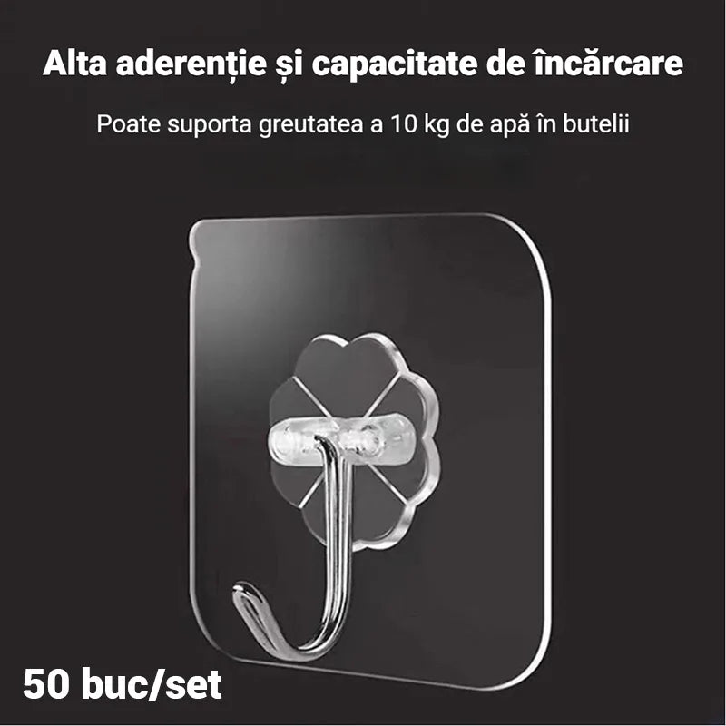 🎁（Set avantajos de 50 de bucăți）Cârlige transparente puternice, autoadezive, fără găurire și fără urme