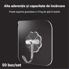 🎁（Set avantajos de 50 de bucăți）Cârlige transparente puternice, autoadezive, fără găurire și fără urme