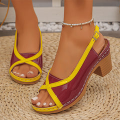 👡🌈Sandale de vară, model nou – toc gros, design în culori combinate, moderne și stilate