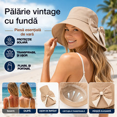 🎀 Piesă esențială de vară 👒 Pălărie vintage cu fundă — pliabilă / respirabilă și confortabilă