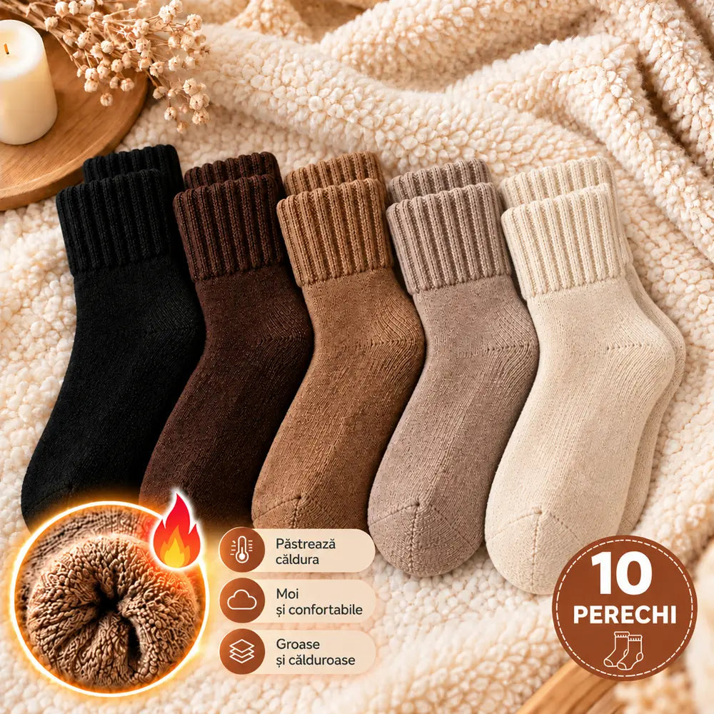 🧦 【Cumpără o singură dată și ai asigurată toată iarna!】❄️ Set 10 Perechi Șosete Groase de Iarnă cu Pluș – Confort termic și stil Maillard pentru zilele reci! 🧦🔥