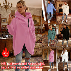 🧥 Női pulóverdzseki hosszú ujjal, kapucnival és elülső zsebekkel ✅