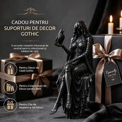 🛍️ Estetică Misterioasă! Statuetă Gotică din Rășină cu Femeie și Corb | 4.55.512CM