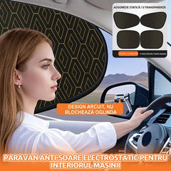 Set 4 Parasolare Auto cu Adrență Electrostatică, Paravan Geam Lateral cu Model Laser Geometric, Protecție UV și Izolare Termică, Nu Blocare Oglindă Retrovizoare