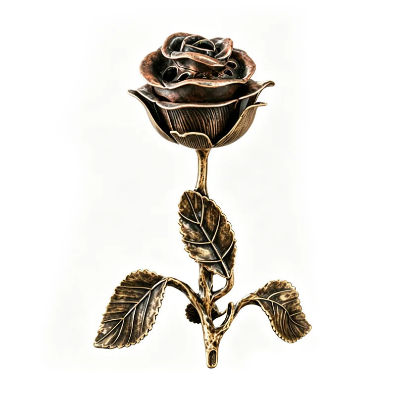 Suport pentru Tămâie și Aromaterapie în Formă de Trandafir Bronz Retro, Suport Cădelniță Creativă, Ornament Decorativ pentru Casă