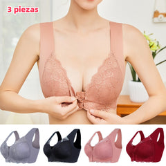 ✨【3 Bucăți】Sutien sexy fără armătură, cu închidere frontală, mărime plus, cu spate frumos