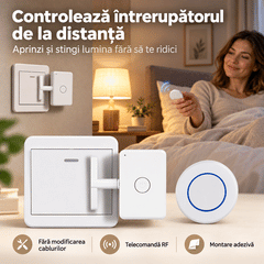 💡 Comutator Inteligent Fără Fir cu Telecomandă RF – Controlează Lumina de la Distanță Fără Modificarea Cablurilor – Se Lipeste Ușor, Ideal pentru Dormitor, Living și Persoane În Vârstă!