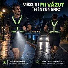 🔦 Lumină de Piept LED pentru Alergare de Noapte – Reîncărcabilă Type-C, Cu Bretele Reflectorizante 360°, 6 Moduri de Iluminare și Unghi Reglabile!