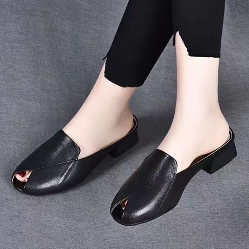 🏆【35-41】💖Pantofi de vară pentru femei din piele moale, cu toc gros și vârf deschis