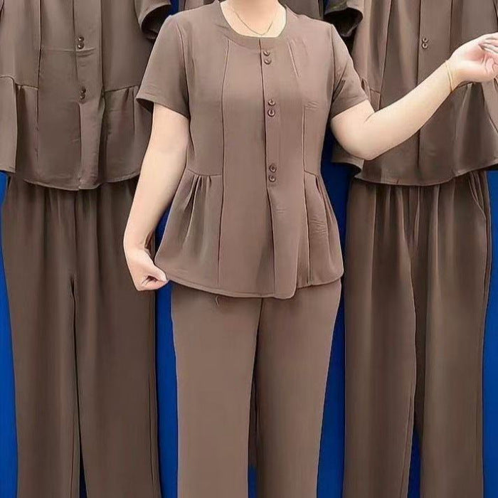 👚👖【Creat Special pentru Femeile Plus Size】Set Casual din Șifon cu Efect de Subțiere