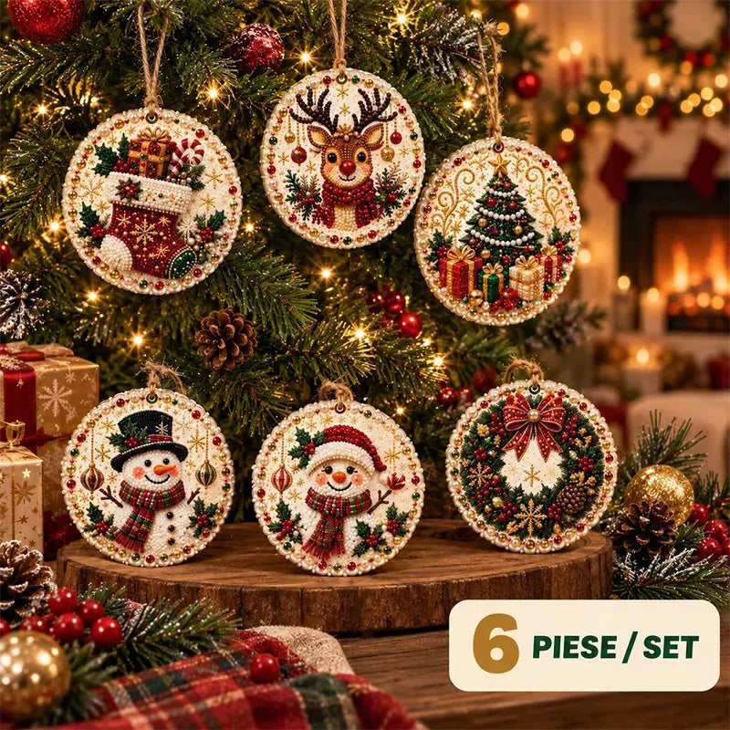 🎄 Set 6 Decorațiuni DIY de Crăciun cu Diamante – Proiect Creativ pentru Familie, Perfecte pentru Brad, Fereastră sau Cadouri!