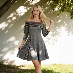 👗 Őszi-téli női ruha – derékban húzott, bő szoknyás, egyvállas, hosszú ujjú, minőségi pamut anyagból