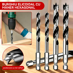 Set 8 Burghie Profesionale pentru Lemn (3-10mm), Coadă Hexagonală Anti-Alunecare, Vârf în Trei Puncte pentru Găurire Precisă în Lemn Tare