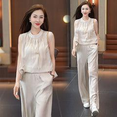 🏆【Top + Pantaloni】✨Set nou de două piese, top fără mâneci de vară și pantaloni largi casual
