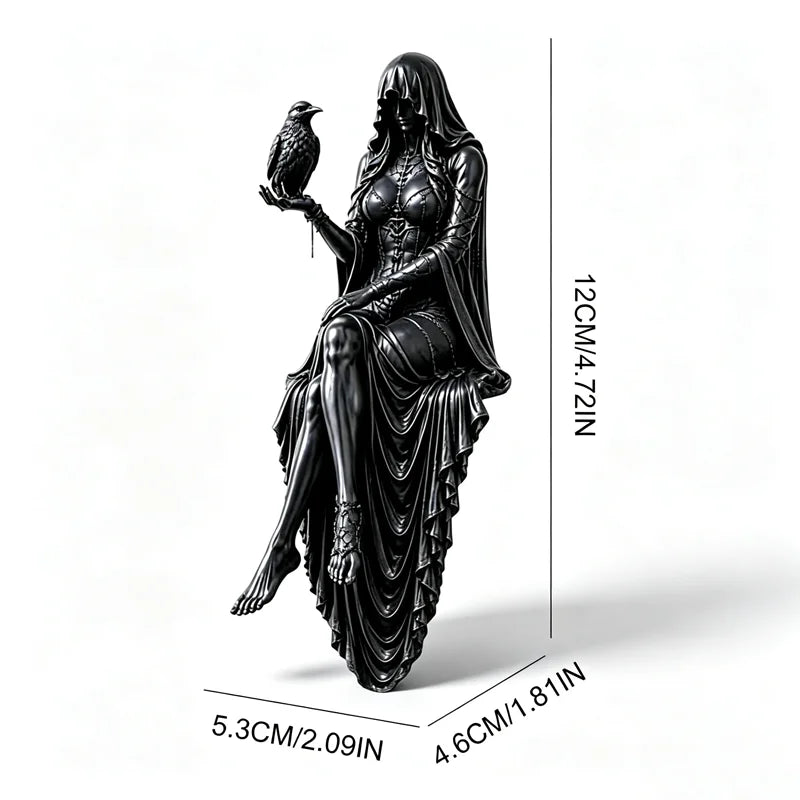 🛍️ Estetică Misterioasă! Statuetă Gotică din Rășină cu Femeie și Corb | 4.55.512CM