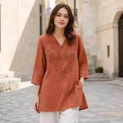 Stil Boho-Chic 2026 ✨ Cămașă Lungă Casual din Bumbac cu Broderie 🌿 Croială Lejeră și Efect de Subțiere!