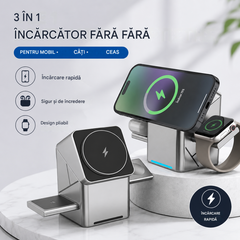 🔥 58% REDUCERE! Oferte Incendiare – Stație de Încărcare Wireless Magnetică și Pliabilă 3 în 1