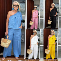 ✨Set de vară 2026, croială lejeră, material din amestec de bumbac și in 【Bluză + Pantaloni】 【S-3XL】