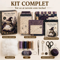 🛍️ Kit DIY Cusut Manual: Cutie de Șervețele "Bufnița și Culegerea de Magie" (Owl Spell Book) 🦉 Deco de Poveste & Kit Complet All-in-One | 5 Modele Magice, Cadoul Perfect pentru Pasionații de DIY