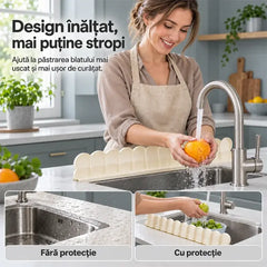 💦 Barrieră din Silicon Anti-Stropire pentru Chiuvetă! Înălțime 9.3cm · Ventuze Puternice · Silicon Flexibil și Rezistent · Păstrează Blatul Uscat!