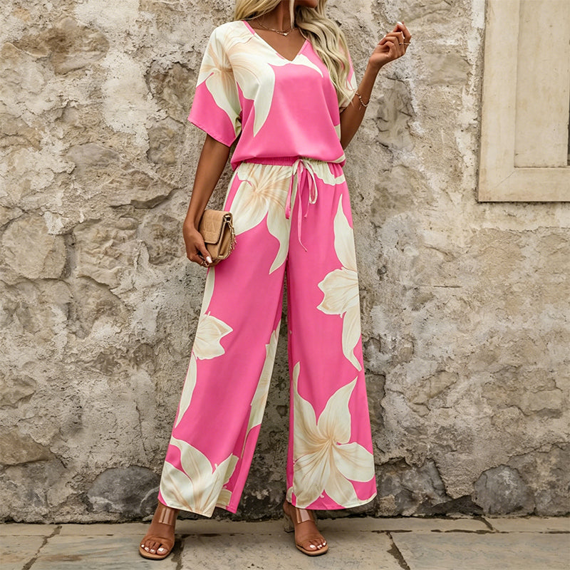 🔥Set Elegant cu Imprimeu Floral și Pantaloni Largi – O Croială Rafinată ce Subțiază Silueta