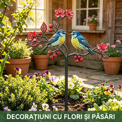 🛍️ Decorațiune Creativă de Grădină! Țăruș Metalic Decorativ cu Flori și Păsări | 3 Modele