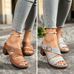 ✨Sandale Retro cu Toc Gros și Decupaje – Eleganță Stabilă și Mers Fără Oboseală! 👡