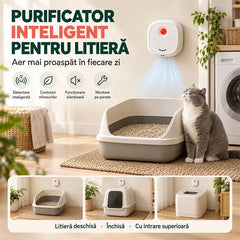 🐾 Purificator Inteligent și Deodorizant pentru Litieră – Senzor de Mișcare, Funcționare Ultra-Silențioasă (~20dB), Fără Consumabile – Aer Proaspăt Zi de Zi!