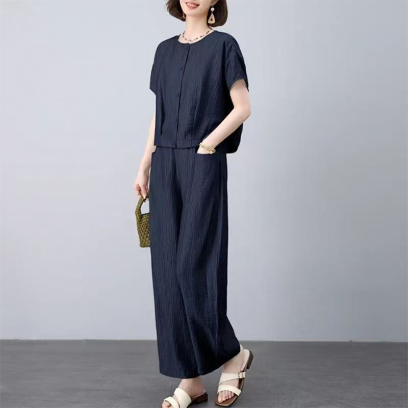 👕👖【Tricou + pantaloni largi】Set casual modern din in – respirabil și confortabil