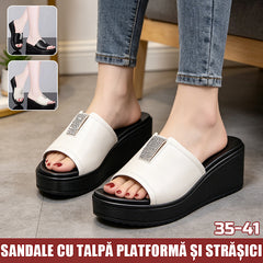 【+5 CM ÎNĂLȚIME】Papuci cu platformă groasă, model nou la modă, cu strasuri elegante