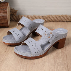 【36-43】Sandale damă casual de vară 2026, stil european, design perforat tip T, toc gros, vârf rotund, mărimi mari, disponibile în mai multe culori