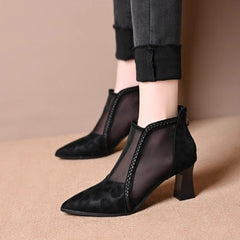 Botine Elegante cu Plasă Respirabilă, Toc Gros și Stabil – Confort Suprem pentru Picioare Fericite!