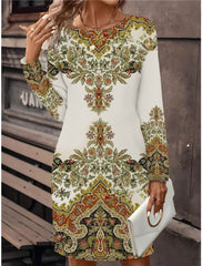 🔥🥰【S-5XL】2025 rochie noua imprimata cu gat rotund