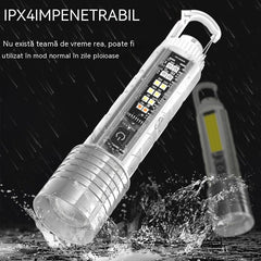 🔦Lanternă multifuncțională de mare putere – cu LED-uri multiple, portabilă și cu autonomie foarte mare a bateriei
