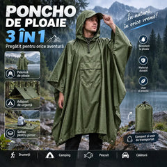 🌧️ Poncho de Ploaie Multifuncțional 3 în 1 – Pelerină, adăpost și saltea de picnic într-un singur produs! 🌲⛰️