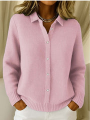 [S-5XL]Női gombos kötött kardigán hajtókás gallérral – egyszínű, őszi-téli viseletre