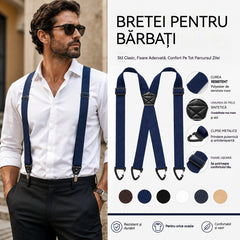 Bretele Reglabile pentru Bărbați în Formă de X, Cu Clipsuri Metalice Puternice, Stil Clasic și Elastic pentru Pantaloni