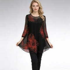 Női sifon mintás felső 3/4-es ujjal – könnyű, elegáns és kényelmes viselet