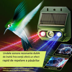 🔥Repelent solar cu ultrasunete pentru animale pentru exterior Repelent pentru păsări cu lumină infraroșu intermitent cu LED roșu și albastru