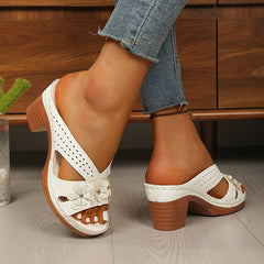 【36-43】👡Sandale de plajă cu toc înalt și imprimeu floral, mărime plus, noi