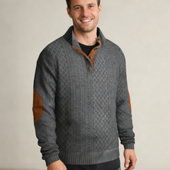 Férfi jacquard mintás kötött pulóver – állógalléros, hosszú ujjú, kényelmes és sportos