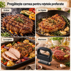 🥩 Frăgezitor Profesional de Carne cu 48 de Ace din Oțel Inoxidabil – Carne Mai Fragedă, Suculentă și Rapid Marinată!