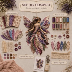 Set DIY Premium Deco Zână din Material Textile Patchwork – Ornament Suspendat Lucrat Manual cu Aripi, Decorațiune Romantică de Perete și Window Display pentru Casă