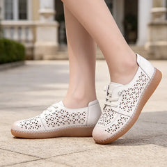 Pantofi Casual de Vară Dama din Piele Ecologică cu Model Golit, Mocasini Confortabili cu Talpă Moale, Pantofi Slip-On cu Șiret Elastic