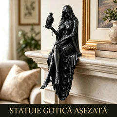 🛍️ Estetică Misterioasă! Statuetă Gotică din Rășină cu Femeie și Corb | 4.55.512CM