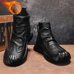 Férfi retró brit stílusú Martin bakancs – középmagas bőr motoros csizma oldalsó cipzárral, fekete