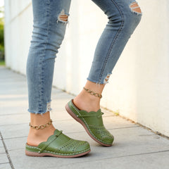 👡 Saboți Casual cu Fundiță și Perforații Laser – Piele Moale Anatomică, Stil Slip-On anti-oboseală, 6 Culori, Mărimi 36-43! 🍃✨