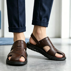👞 【Indispensabil vara pentru bărbații cu picioare transpirate】 Papuci casual din piele naturală, respirabili