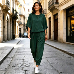 Ofertă 1+1 GRATIS! Set de Vară 2026 din Bumbac pentru Dame: Cămașă Lejeră și Pantaloni Harem, Design Modern care Subțiază Silueta (Mărimi L-5XL) ✨💃